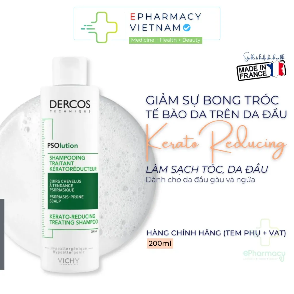 Dầu Gội VICHY Dercos Technique PSOlution Kerato-Reducing Treating Shampoo Giảm Gàu 200ml