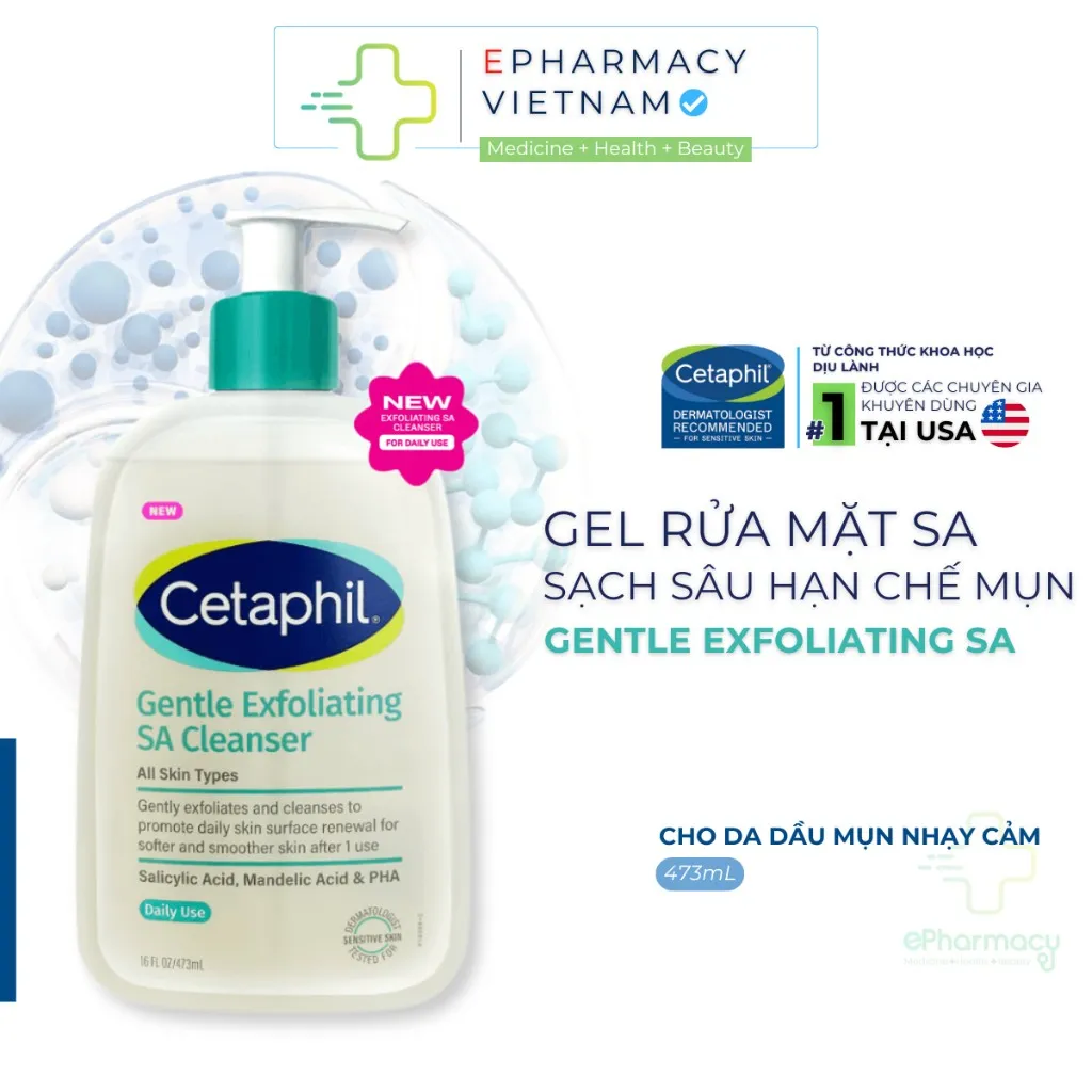 Gel Rửa Mặt CETAPHIL Gentle Exfolioating SA Cleanser Làm Sạch Sâu Cho Da Dầu Mụn Nhạy Cảm 473ml