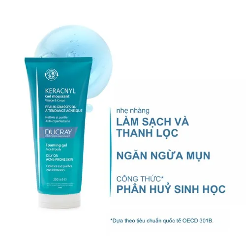 Gel Rửa Mặt DUCRAY Keracnyl Foaming Gel Cho Da Nhờn Mụn 200ml