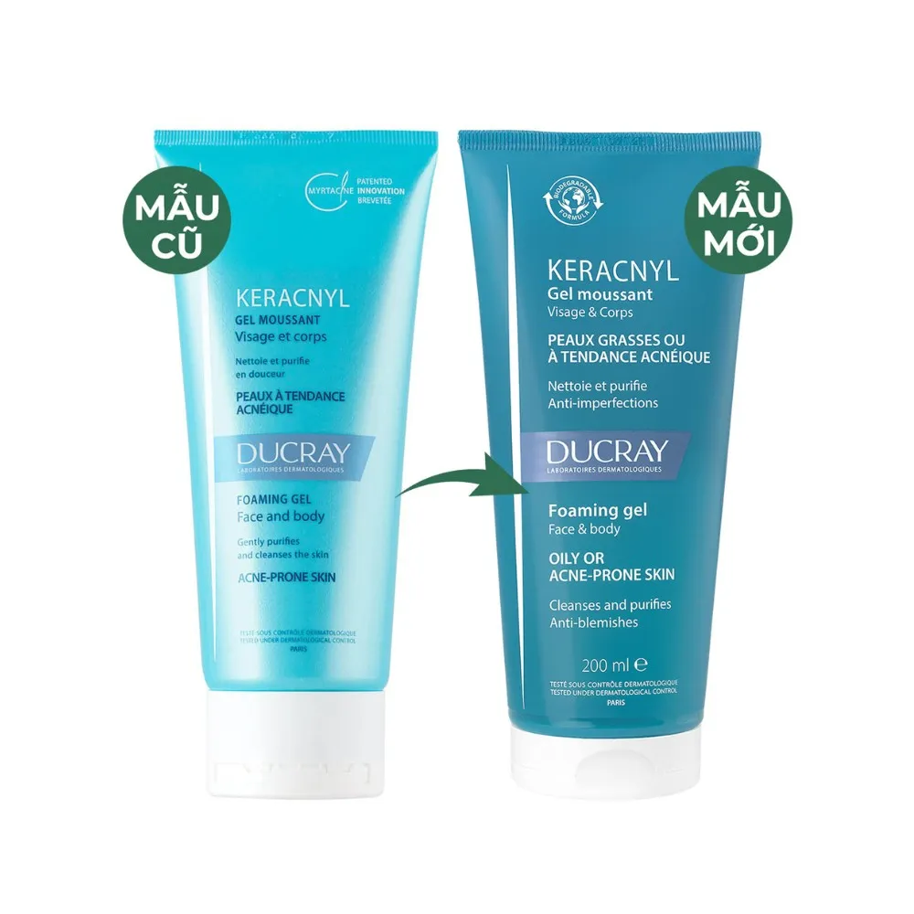 Gel Rửa Mặt DUCRAY Keracnyl Foaming Gel Cho Da Nhờn Mụn 200ml
