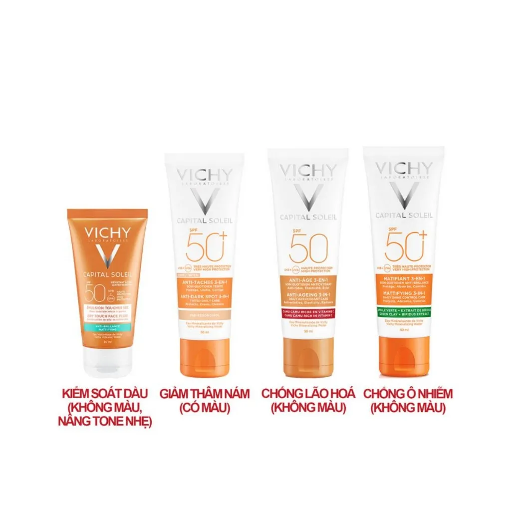 Kem Chống Nắng VICHY Capital Soleil Mattifying 3in1 SPF50+ UVB + UVA Bảo Vệ Da Toàn Diện 50ml