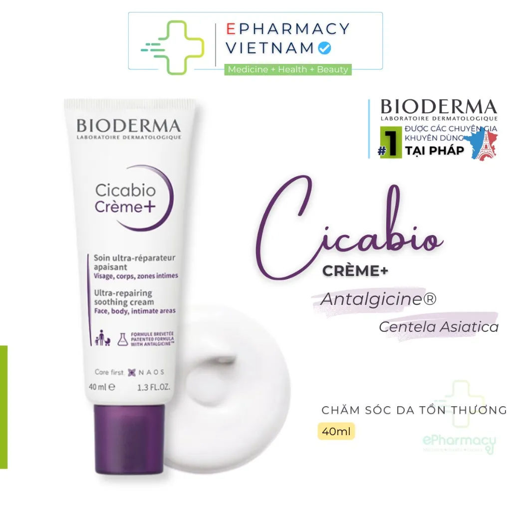 Kem Dưỡng BIODERMA Cicabio Crème+ Làm Dịu Phục Hồi Da 40ml
