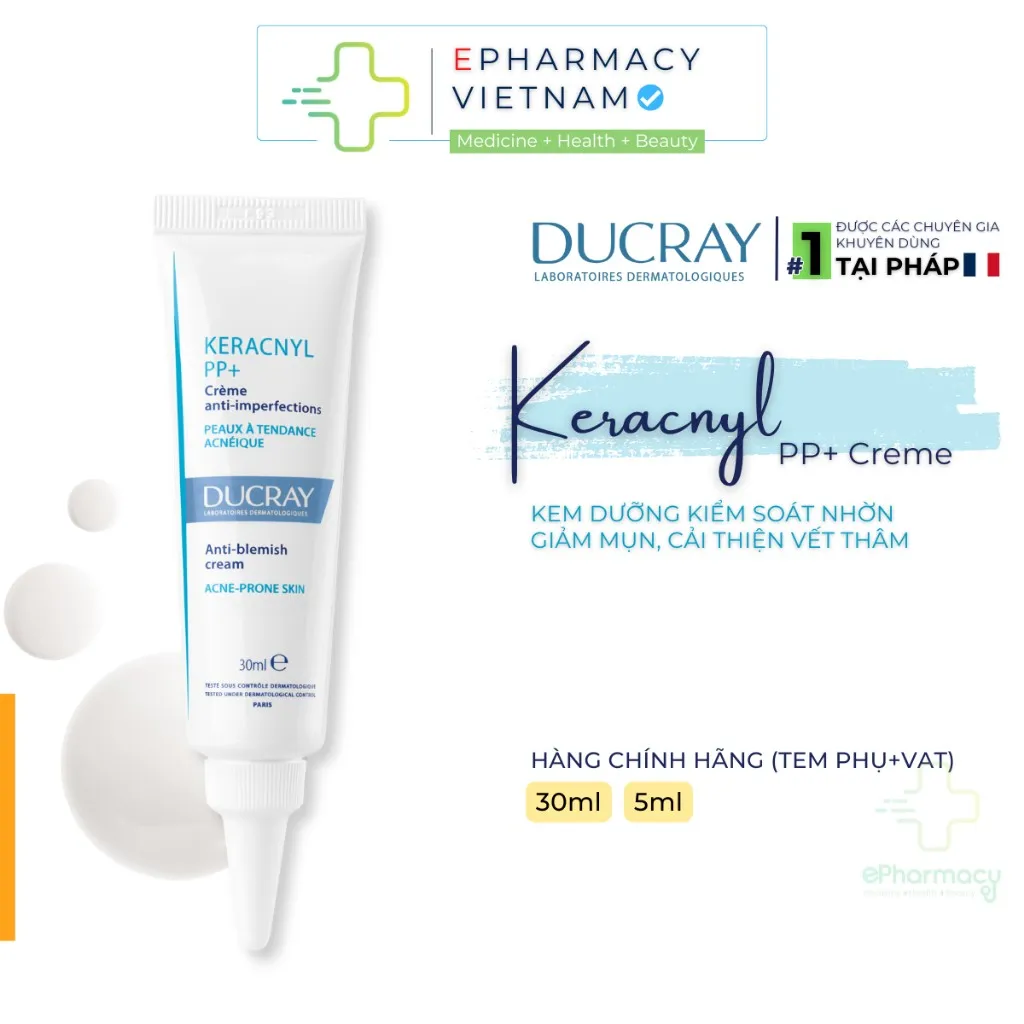 Kem Dưỡng DUCRAY Keracnyl PP+ Anti-Blemish Cream Hạn Chế Mụn & Thâm Cho Da Nhờn