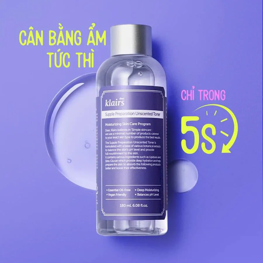 Toner KLAIRS Supple Preparation Unscented Toner Dưỡng Ẩm Chăm Sóc Da 180ml