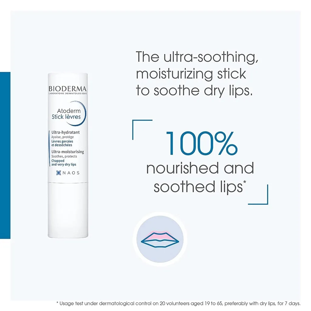Son Dưỡng Môi Bioderma Atoderm Stick Lèvres Không Màu, Dưỡng Ẩm, Căng Bóng Cho Môi Khô 4g