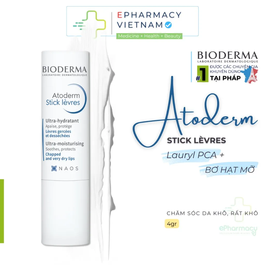Son Dưỡng Môi Bioderma Atoderm Stick Lèvres Không Màu, Dưỡng Ẩm, Căng Bóng Cho Môi Khô 4g