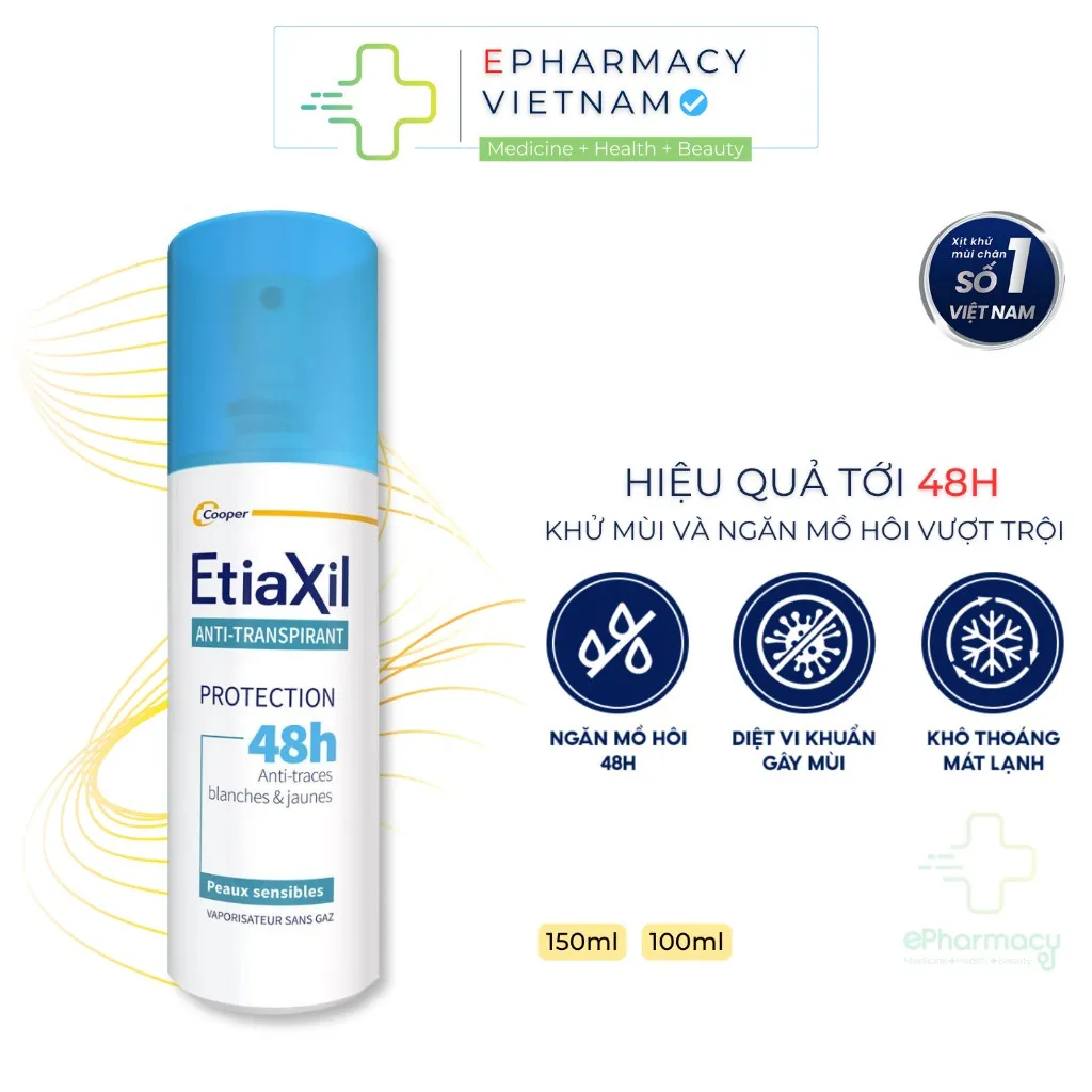 Xịt Khử Mùi ETIAXIL Déodorant Anti-Transpirant 48h Anti-Traces Blanches & Jaunes Hằng Ngày
